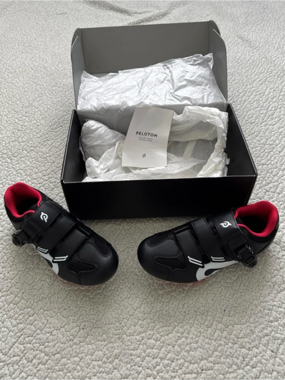 Peloton Black Cycling Sneakers with Red Lining